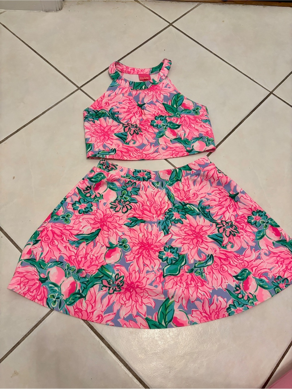 Lilly Pulitzer Girls Pink Green Floral Two-Piece Matching Set